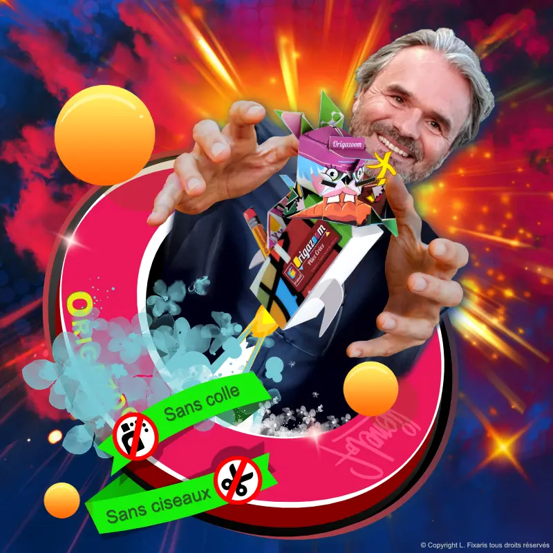 Portrait de Lionel Fixaris, artiste inventeur de l'Origazoom, dans son atelier de création